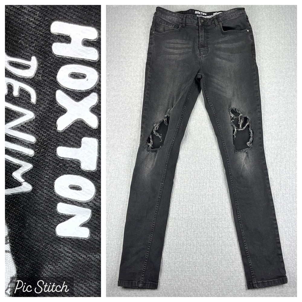Hoxton Denim Super Skinny Goth Core Punk Jeans Men 34x34 (30X33 Black Distressed